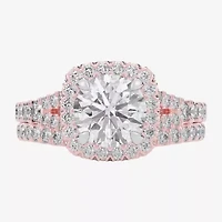 G-H / Si1-Si2) Womens CT. T.W. Lab Grown White Diamond 14K Gold Round Side Stone Halo Bridal Set