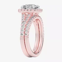 G-H / Si1-Si2) Womens CT. T.W. Lab Grown White Diamond 14K Gold Round Side Stone Halo Bridal Set