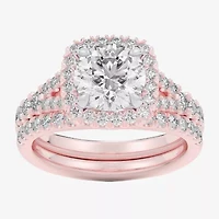 G-H / Si1-Si2) Womens 3 CT. T.W. Lab Grown White Diamond 14K Gold Round Side Stone Halo Bridal Set