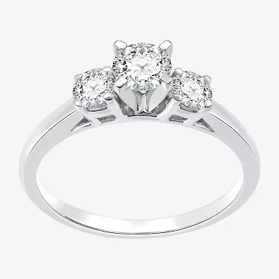 (H-I / Si2-I1) Womens 3/4 CT. T.W. Lab Grown White Diamond 10K Gold Round 3-Stone Engagement Ring