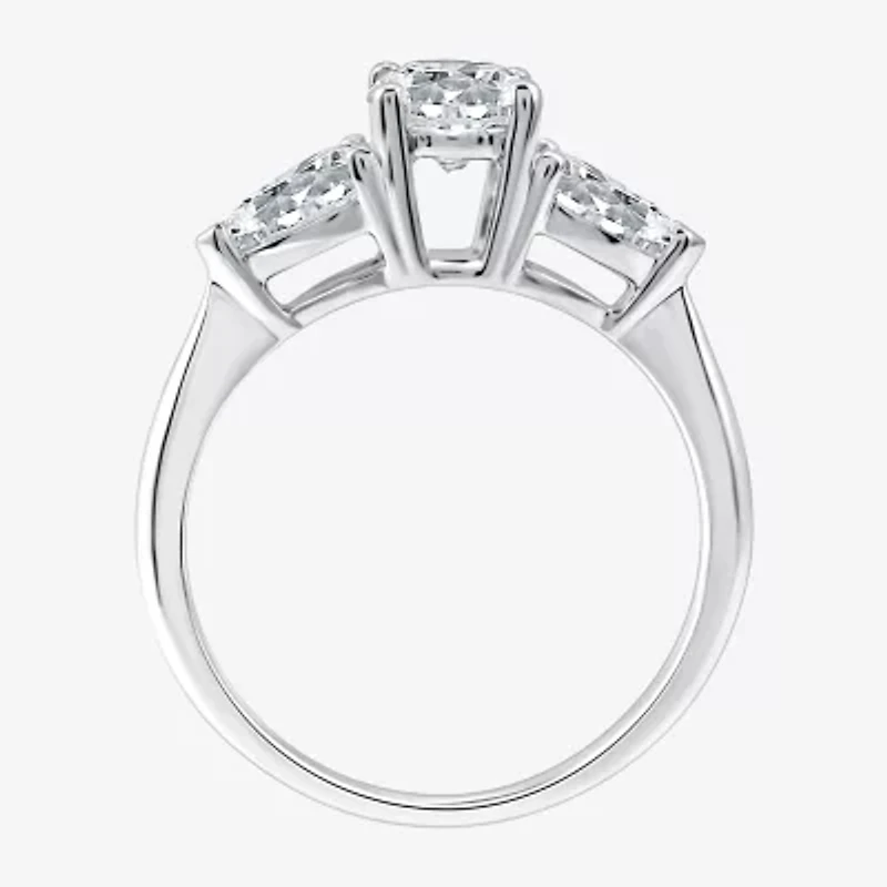 (H-I / Si2-I1) Womens 1 1/2 CT. T.W. Lab Grown White Diamond 10K Gold Pear Round 3-Stone Engagement Ring