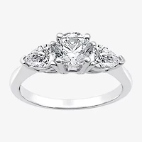 (H-I / Si2-I1) Womens 1 1/2 CT. T.W. Lab Grown White Diamond 10K Gold Pear Round 3-Stone Engagement Ring