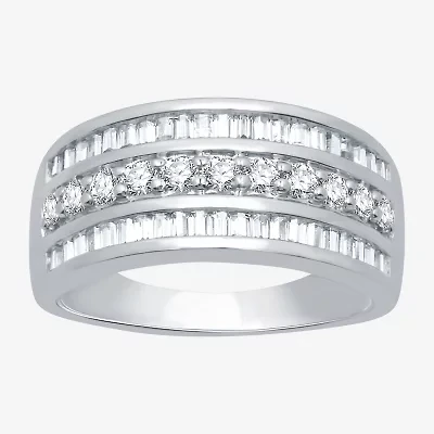 (H-I / Si2-I1) 1 CT. T.W. Lab Grown White Diamond 10K Gold Anniversary Side Stone Band