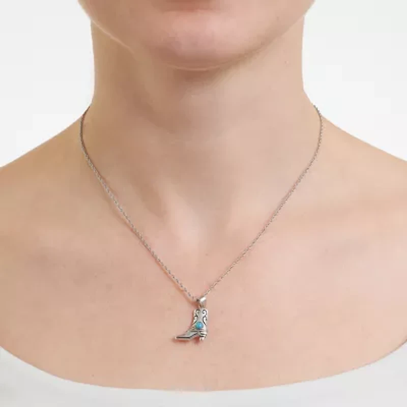 Womens Enhanced Blue Turquoise Sterling Silver 18 Inch Pendant Necklace