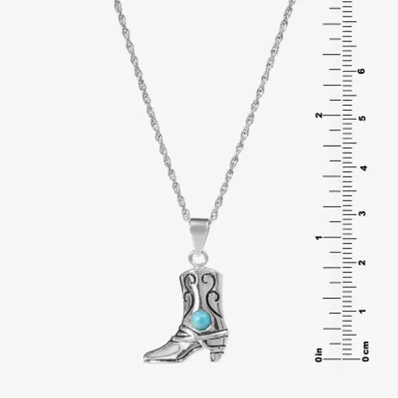 Womens Enhanced Blue Turquoise Sterling Silver 18 Inch Pendant Necklace