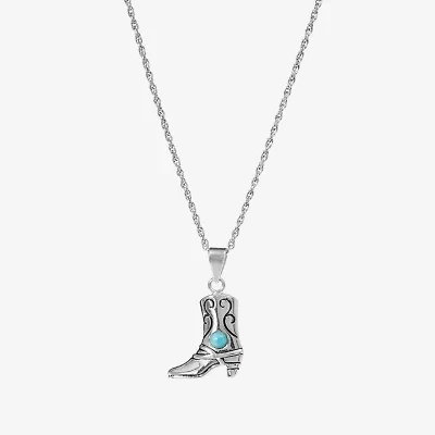 Womens Enhanced Blue Turquoise Sterling Silver 18 Inch Pendant Necklace