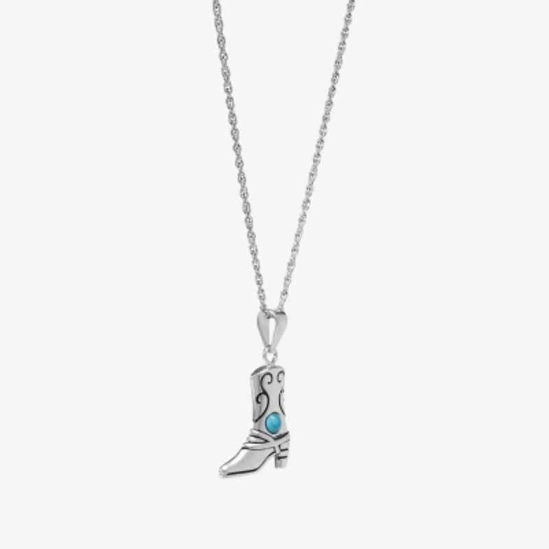 Womens Enhanced Blue Turquoise Sterling Silver 18 Inch Pendant Necklace