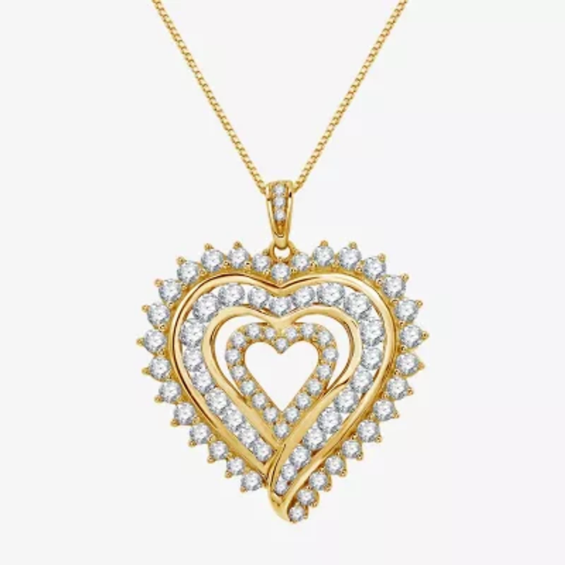 Womens 2 CT. T.W. Lab Grown White Diamond 14K Gold Over Silver Sterling Silver Heart 18 Inch Pendant Necklace