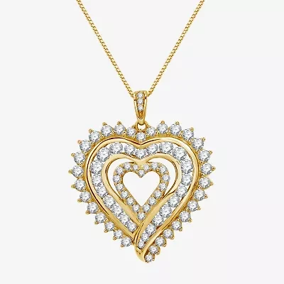 Womens 2 CT. T.W. Lab Grown White Diamond 14K Gold Over Silver Sterling Silver Heart 18 Inch Pendant Necklace