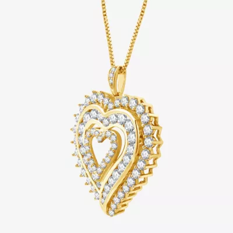 Womens 2 CT. T.W. Lab Grown White Diamond 14K Gold Over Silver Sterling Silver Heart 18 Inch Pendant Necklace