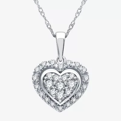 Womens 1/4 CT. T.W. Lab Grown White Diamond Sterling Silver Heart 18 Inch Pendant Necklace