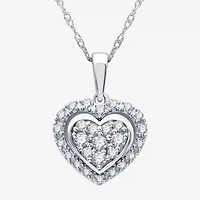 Womens 1/4 CT. T.W. Lab Grown White Diamond Sterling Silver Heart 18 Inch Pendant Necklace