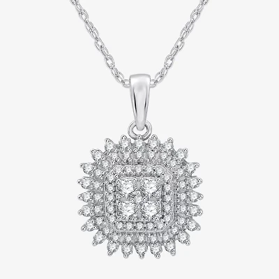Womens 1/2 CT. T.W. Lab Grown White Diamond Sterling Silver Cushion 18 Inch Pendant Necklace