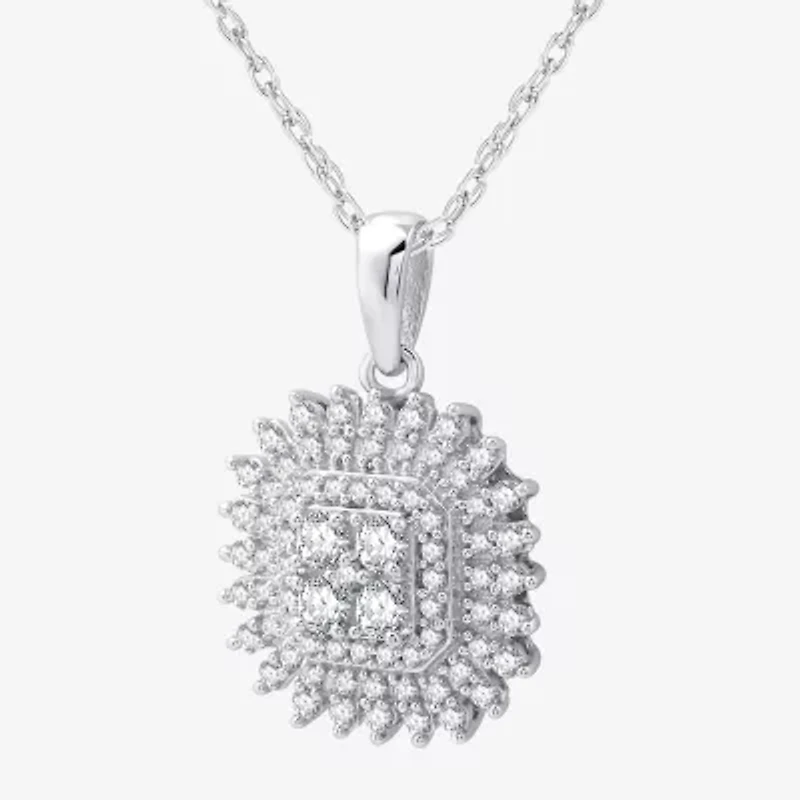 Womens 1/2 CT. T.W. Lab Grown White Diamond Sterling Silver Cushion 18 Inch Pendant Necklace