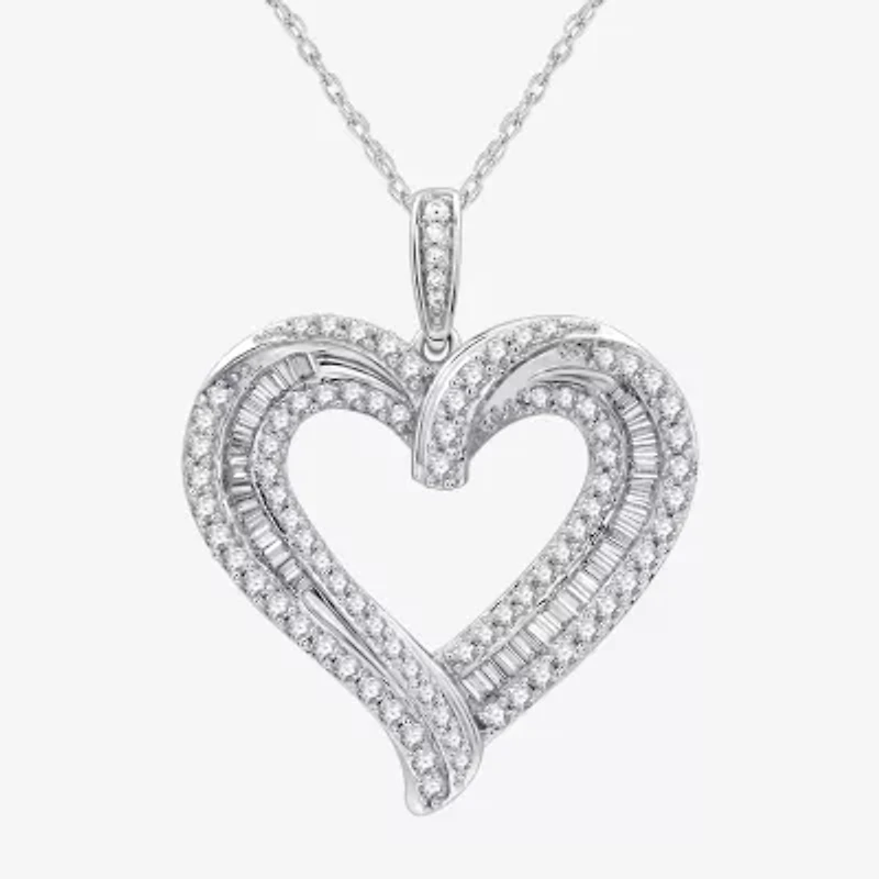 Womens 1 1/2 CT. T.W. Lab Grown White Diamond Sterling Silver Heart 18 Inch Pendant Necklace