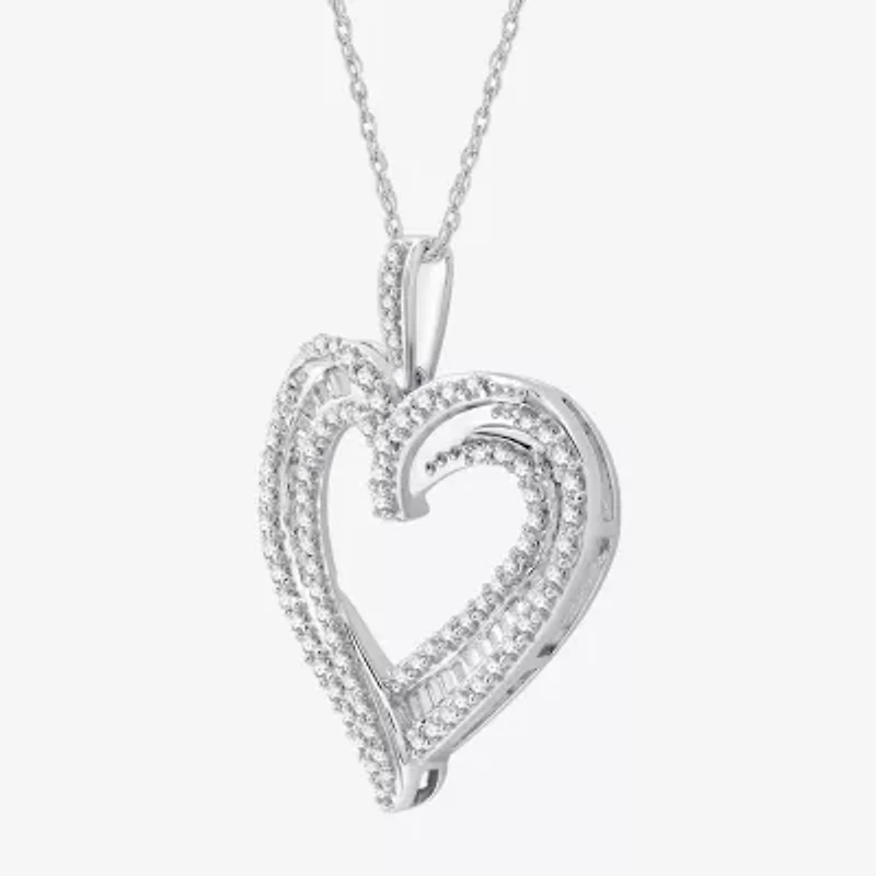 Womens 1 1/2 CT. T.W. Lab Grown White Diamond Sterling Silver Heart 18 Inch Pendant Necklace