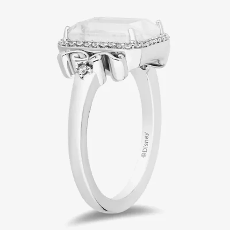 Enchanted Disney Fine Jewelry Womens 1/6 CT. T.W. Natural White Diamond 14K Rose Gold Over Silver Sterling Square Princess Cocktail Ring
