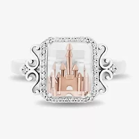 Enchanted Disney Fine Jewelry Womens 1/6 CT. T.W. Natural White Diamond 14K Rose Gold Over Silver Sterling Square Princess Cocktail Ring