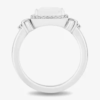 Enchanted Disney Fine Jewelry Womens 1/6 CT. T.W. Natural White Diamond 14K Rose Gold Over Silver Sterling Square Princess Cocktail Ring