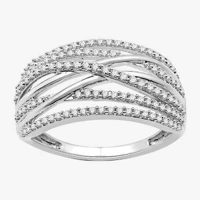 Womens /2 CT. T.W. Lab Grown White Diamond Sterling Silver Crossover Band