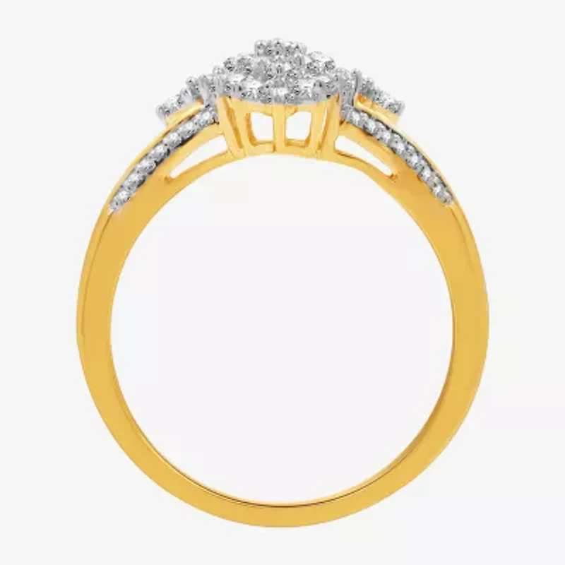 Womens 1/2 CT. T.W. Lab Grown White Diamond 14K Gold Over Silver Sterling Marquise Cluster Cocktail Ring