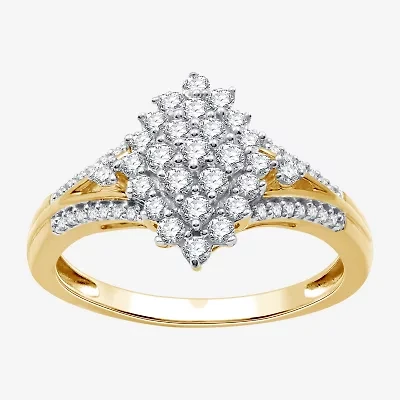 Womens 1/2 CT. T.W. Lab Grown White Diamond 14K Gold Over Silver Sterling Marquise Cluster Cocktail Ring