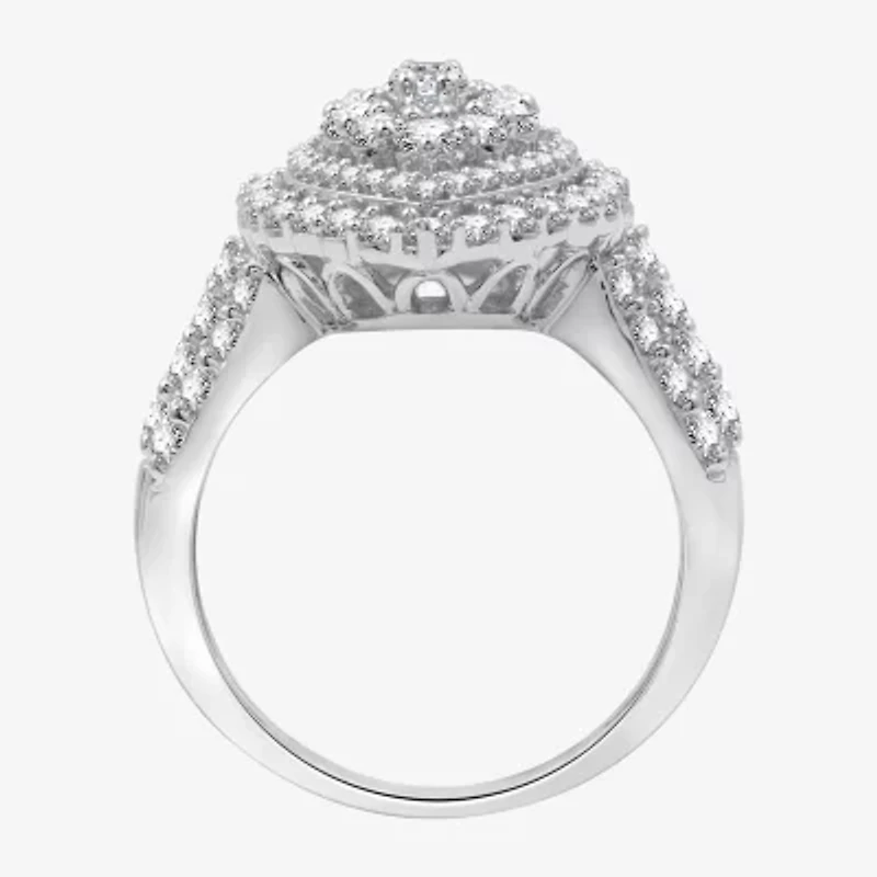 Womens 2 CT. T.W. Lab Grown White Diamond Sterling Silver Marquise Side Stone Cocktail Ring
