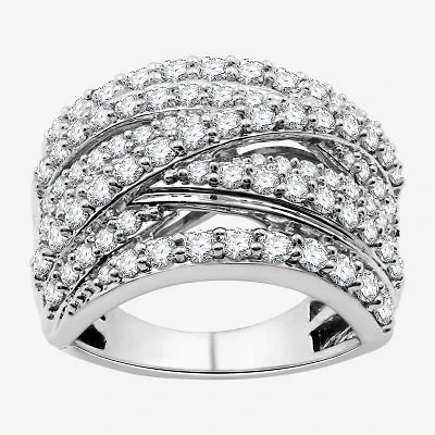 Womens 2 CT. T.W. Lab Grown White Diamond Sterling Silver Crossover Band