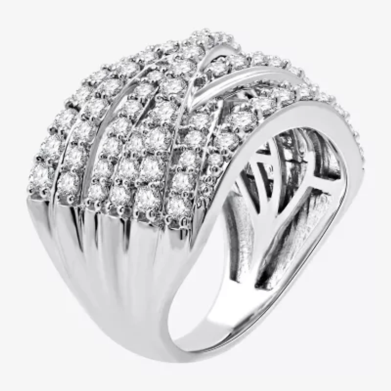 Womens 2 CT. T.W. Lab Grown White Diamond Sterling Silver Crossover Band