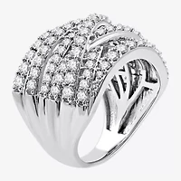 Womens 2 CT. T.W. Lab Grown White Diamond Sterling Silver Crossover Band