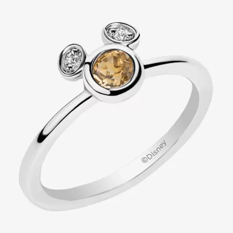 Disney Jewels Collection Womens 1/7 CT. T.W. Gemstone Sterling Silver Mickey Mouse Stackable Ring