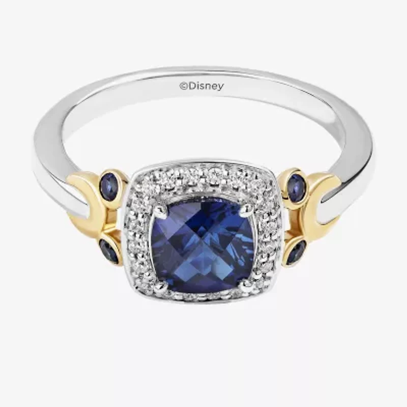 Disney Jewels Collection Womens 1/10 CT. T.W. Gemstone 14K Two Tone Gold Over Silver Sterling Cushion Mickey Mouse Minnie Cocktail Ring