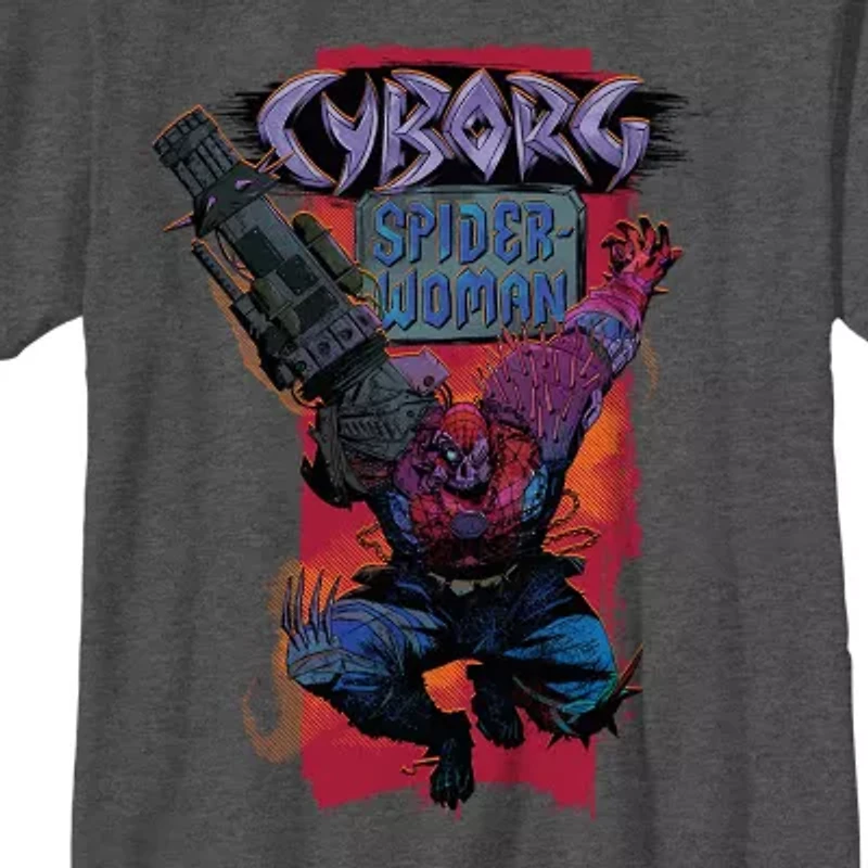 Disney Collection Little & Big Kid Boys Crew Neck Short Sleeve Regular Fit Marvel Spiderman Graphic T-Shirt