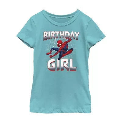 Disney Collection Little & Big Kid Girls Crew Neck Short Sleeve Regular Fit Marvel Spiderman Graphic T-Shirt