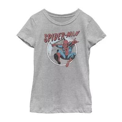 Disney Collection Little & Big Kid Girls Crew Neck Short Sleeve Regular Fit Marvel Spiderman Graphic T-Shirt