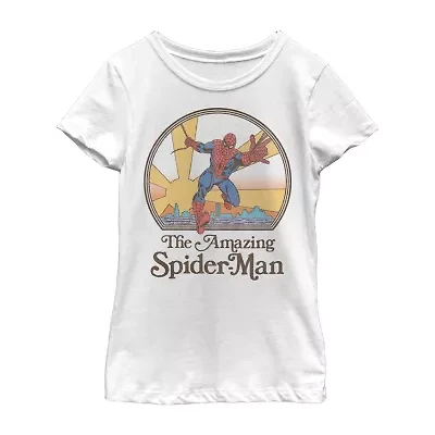 Disney Collection Little & Big Kid Girls Crew Neck Short Sleeve Regular Fit Marvel Spiderman Graphic T-Shirt