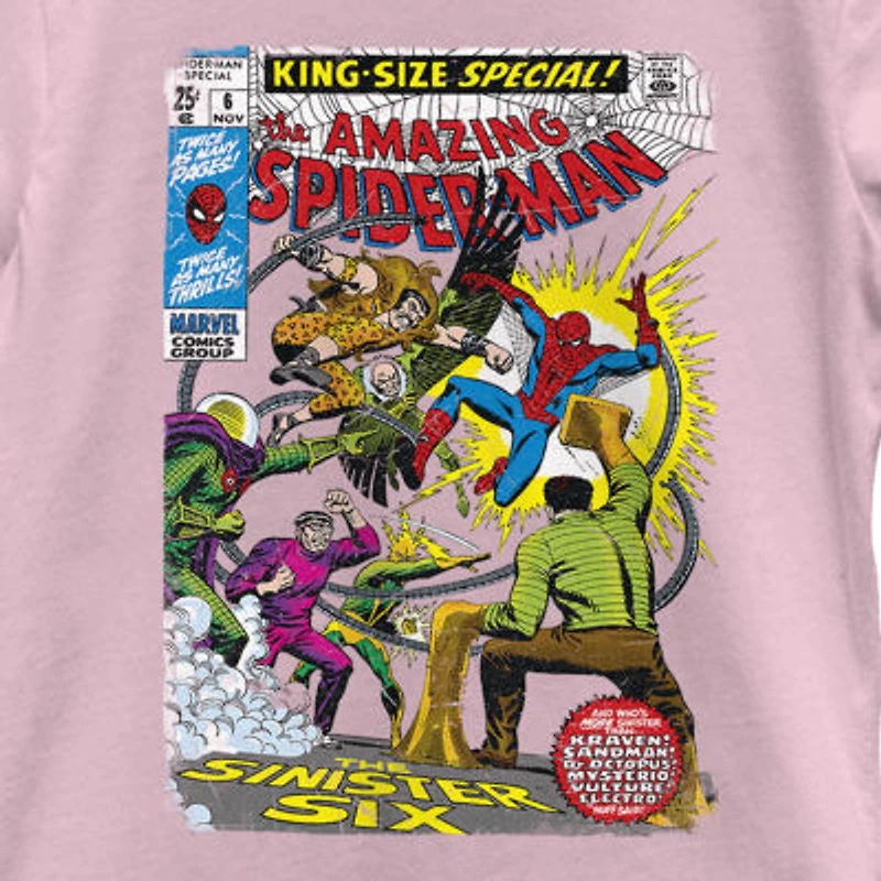 Disney Collection Little & Big Kid Girls Crew Neck Short Sleeve Regular Fit Marvel Spiderman Graphic T-Shirt