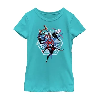 Disney Collection Little & Big Kid Girls Crew Neck Short Sleeve Regular Fit Marvel Spiderman Graphic T-Shirt