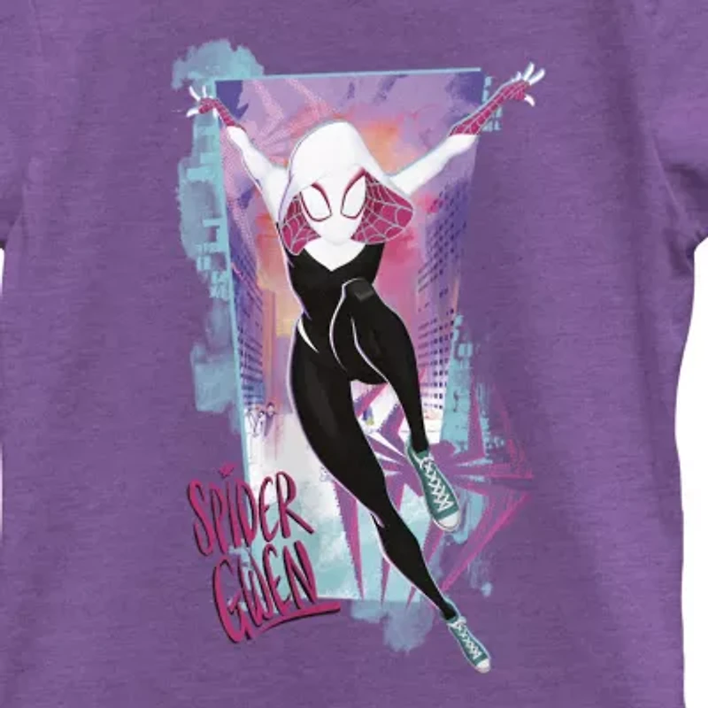 Disney Collection Little & Big Kid Girls Crew Neck Short Sleeve Regular Fit Marvel Spiderman Graphic T-Shirt