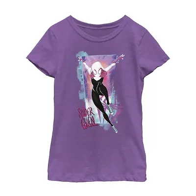 Disney Collection Little & Big Kid Girls Crew Neck Short Sleeve Regular Fit Marvel Spiderman Graphic T-Shirt