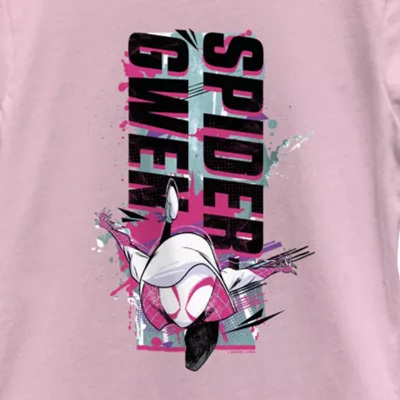 Disney Collection Little & Big Kid Girls Crew Neck Short Sleeve Regular Fit Marvel Spiderman Graphic T-Shirt