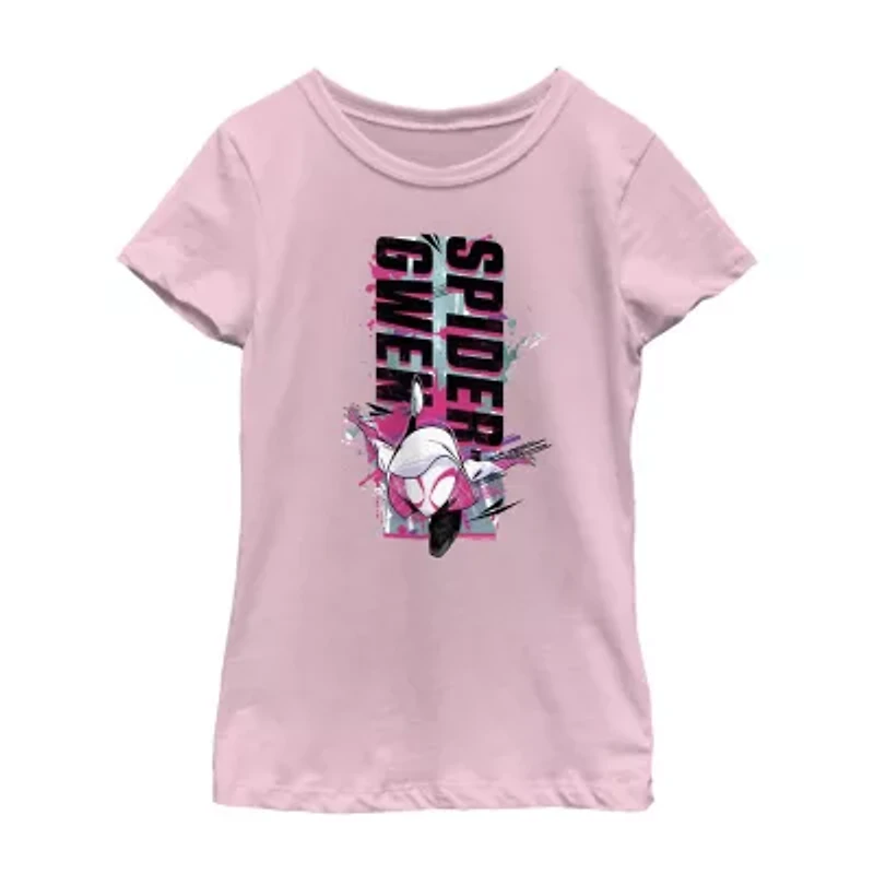 Disney Collection Little & Big Kid Girls Crew Neck Short Sleeve Regular Fit Marvel Spiderman Graphic T-Shirt
