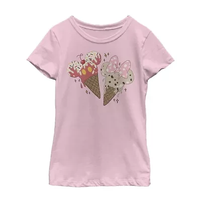 Disney Collection Little & Big Kid Girls Crew Neck Short Sleeve Regular Fit Mickey and Friends Graphic T-Shirt