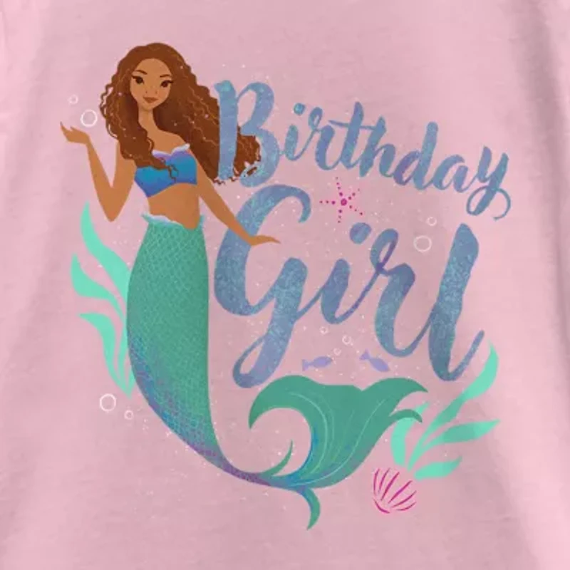 Disney Collection Little & Big Kid Girls Crew Neck Short Sleeve Regular Fit Ariel The Mermaid Graphic T-Shirt