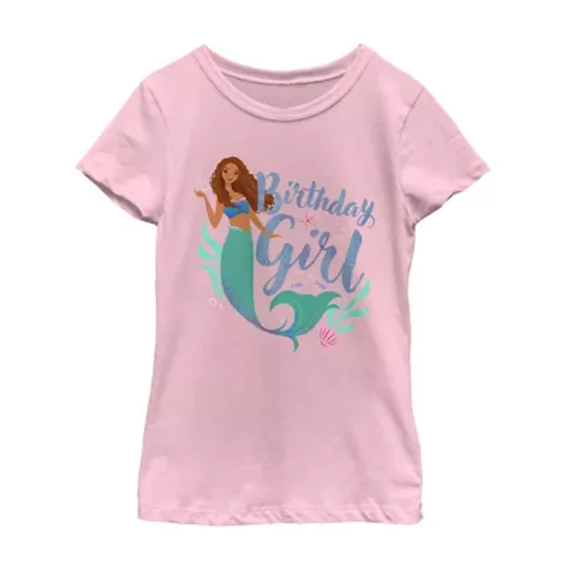 Disney Collection Little & Big Kid Girls Crew Neck Short Sleeve Regular Fit Ariel The Mermaid Graphic T-Shirt