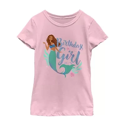 Disney Collection Little & Big Kid Girls Crew Neck Short Sleeve Regular Fit Ariel The Mermaid Graphic T-Shirt