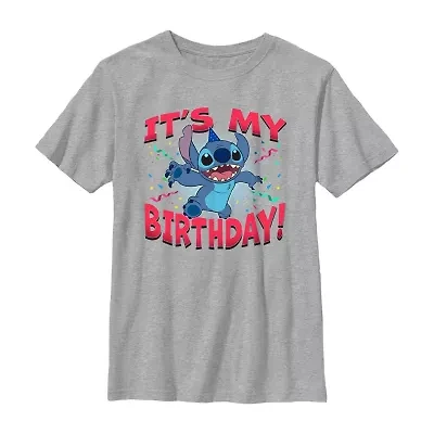 Disney Collection Little & Big Kid Boys Crew Neck Short Sleeve Regular Fit Lilo Stitch Graphic T-Shirt