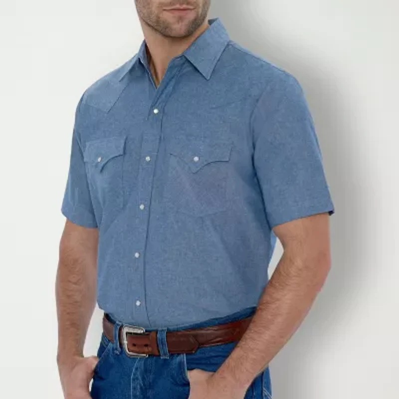 Ely Cattleman Chambray Mens Short Sleeve Classic Fit Button-Down Shirt