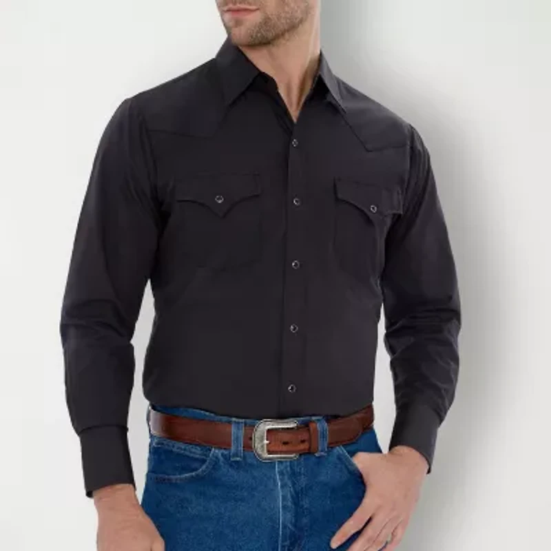Ely Cattleman Snap Front Mens Long Sleeve Classic Fit Big and Tall Button-Down Shirt