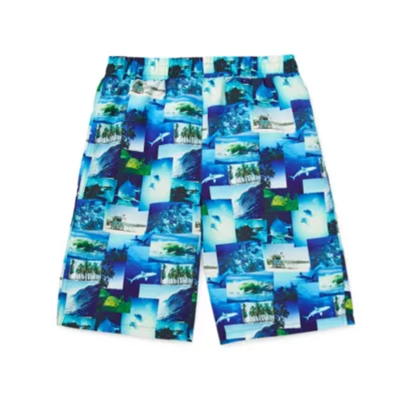 Sol Swim At The Knee Little & Big Kid Boys Drawstring Waist Quick Dry Abstract Board Shorts